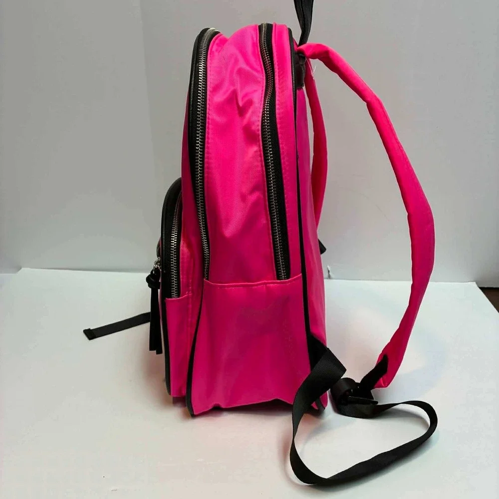 No Boundaries Nylon Backpack Womens Large Neon Pink Striped Lining Multi-Pocket
